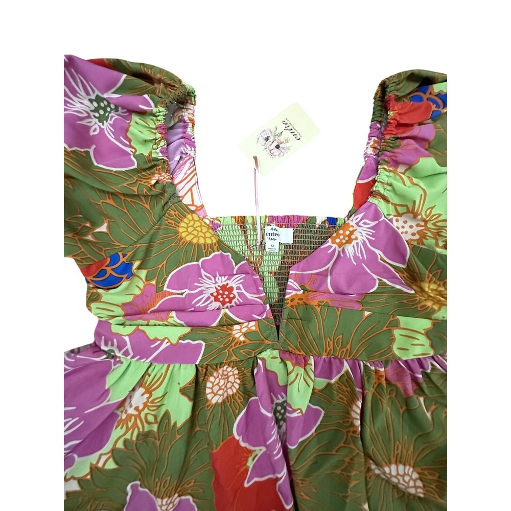 Entro Women's Vivian V-Neck Bubble Sleeve Top Medium Floral NWT - Picture 4 of 9